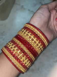 Red And Gold Metal Bangles