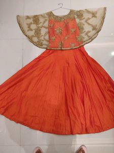 Elegant Orange &amp; Gold Designer Dress