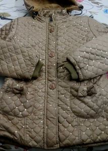 Women’s Beige Quilted Hooded Winter Jacket with Se