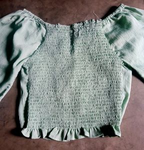 Ruched Crop Top (Pastle Green And Floral Print)