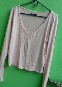 Light Pink V-Neck Long Sleeve Top