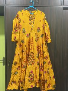 Gulmohar Jaipur XXL Sized Anarkali Style Kurti Yellow Color