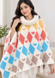Cozy Heart Print Poncho