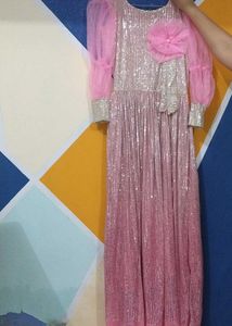 Sparkling Pink Gown with Tulle Sleeves