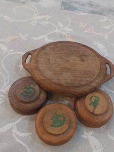 Handcrafted Wooden Serving Bowl Set with Tray