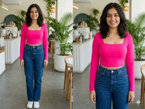 Vibrant Pink Square Neck Crop Top
