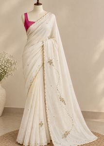 Zardosi vintage White Embroidered Saree