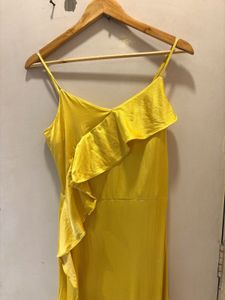 Elegant Yellow Ruffle Satin Gown
