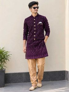 Men's Purple Velvet indowestern set