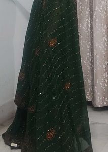 Elegant Green Sequined Saree attach blouse