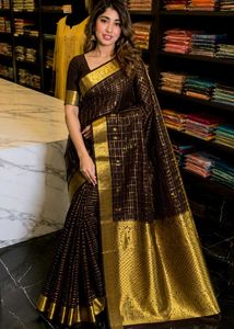 Elegant Brown Saree with Gold Border
