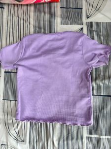 Cute Lavender Tie Front Lettuce Hem Top