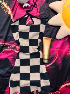 Checkered Halter Mini Dress