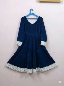 Elegant Navy Velvet Kurta With Pant