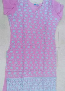 Pink Embroidered Cotton Kurta