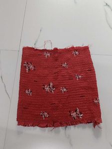 Red Smocked Floral Blouse