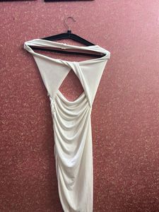 Cream Ruched Halter Neck Dress