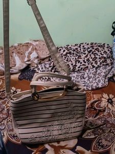 Chic Striped Handbag with Floral Embroidery