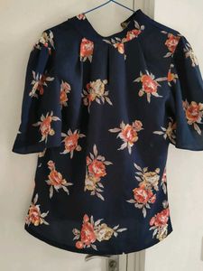 Floral Print Mock Neck Top