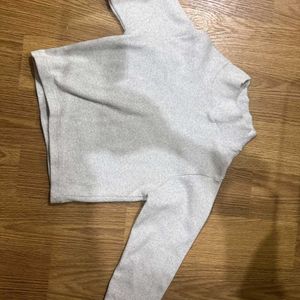 Cozy Grey Mock Neck Long Sleeve Crop Top