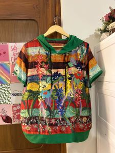 Vibrant Floral Print Hoodie Top