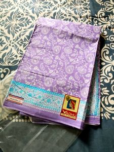 Purple and White Printed Cotton Saree💜🤍