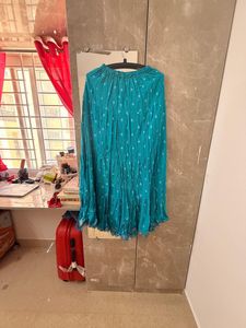 Teal Skirt with White Prints