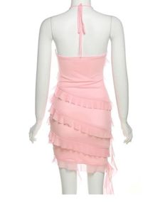 Pink Ruffled Halterneck Mini Dress