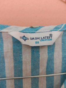 light blue Striped Ruffle Top