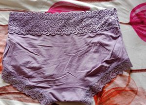 Lace Trim High-Waisted Briefs(Light purple, Black)