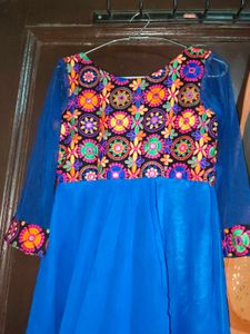 Elegant Embroidered Blue Ethnic Gown and bag free