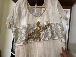 Elegant Cream &amp; Gold Anarkali