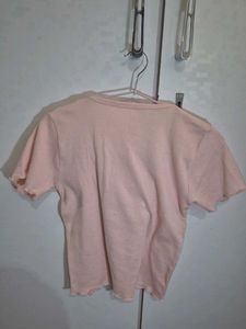 Cute Pink Ribbed Square Neck Top