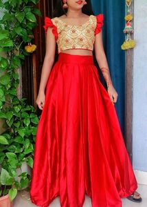 Elegant Red Skirt &amp; Golden Top