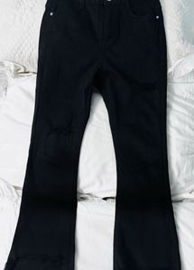 Black Distressed Flare Jeans