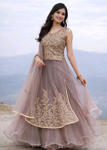 get free earrings Grey Embroidered Lehenga Choli