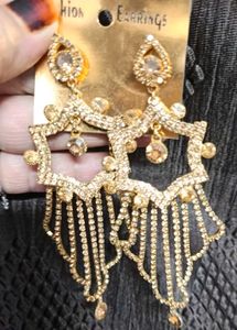 Gold Plated Stone Studded Long Dangler Earrings