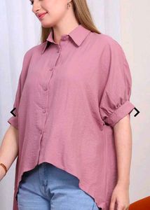 Shein Mauve Button-Down Puff Sleeve Top