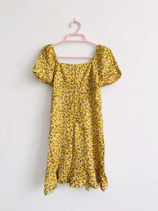 Yellow Floral Print Mini Dress