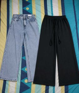 Wide Leg Jeans & Black Palazzo Pants Combo Set