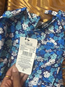 Blue Floral Print Western Dress