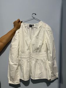 Gap White Smocked Waist V-Neck Top