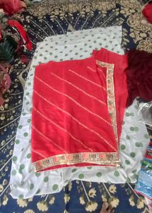 Red Saree with Embellished Border
