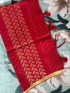 Elegant Red &amp; Gold Brocade Saree
