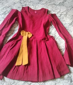 Maroon Cold Shoulder Dress with Bow Accent