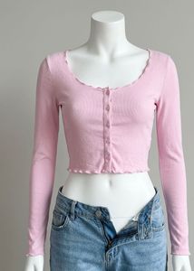 Cute Pink Cropped Long Sleeve Top