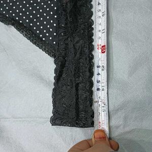 😍 Black Polka Dot Thong with Lace Trim