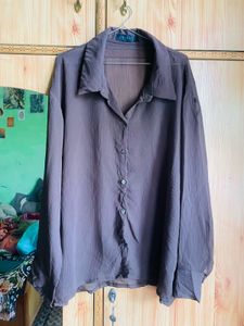 Sheer Brown Button-Up Shirt