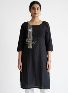Black Kurta with Floral Embroidery