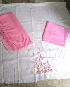 3 piece cotton embroidery pink&amp;white suit(unstitcd